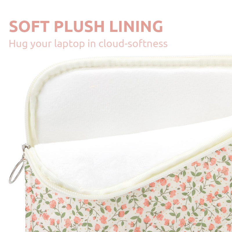 BBIQI Puffy Laptop Sleeve 13 Inch Cute Quilted Laptop Protective Case Padded Floral Computer Sleeve for MacBook (B-Pink, 13 Inch) - Image 4
