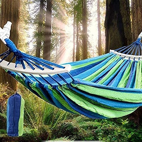 Nikrim Hammock Garden Sports Home Travel Camping Swing Canvas Stripe Hang Bed - Image 1