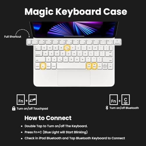 Concept Kart iPad Magic Style Keyboard Case for iPad Air 13 inch (M2) 2024, iPad Pro 12.9 Inch (6th Generation), 3-Level Backlight, Large Multi-Touch Gesture Trackpad, Floating Cantilever Magnetic Keyboard Cover - Image 3