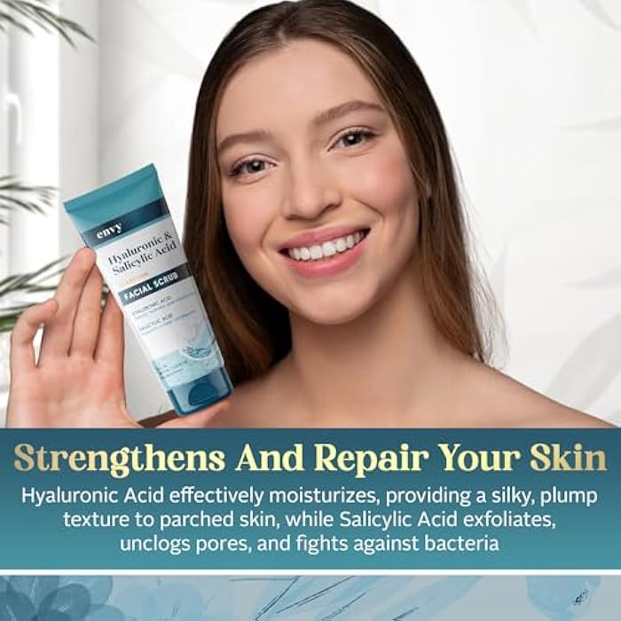 Envy مقشر الوجه بحمض الهيالورونيك وحمض الساليسيليك من إنفي - مرطب، مرطب ومضاد للشيخوخة - مقشر للوجه تم اختباره من قبل أطباء الجلد، جمال نظيف لجميع أنواع البشرة - 6.76 أونصة - Image 3