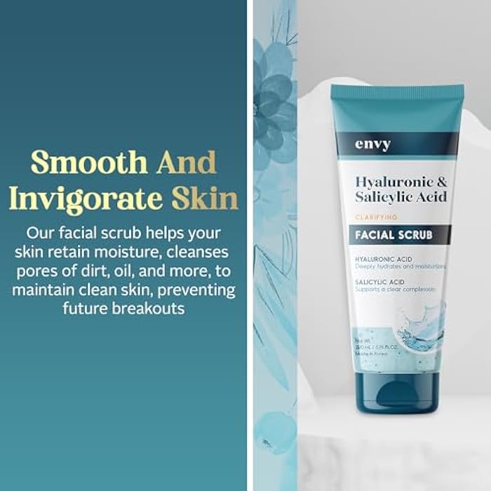Envy مقشر الوجه بحمض الهيالورونيك وحمض الساليسيليك من إنفي - مرطب، مرطب ومضاد للشيخوخة - مقشر للوجه تم اختباره من قبل أطباء الجلد، جمال نظيف لجميع أنواع البشرة - 6.76 أونصة - Image 2
