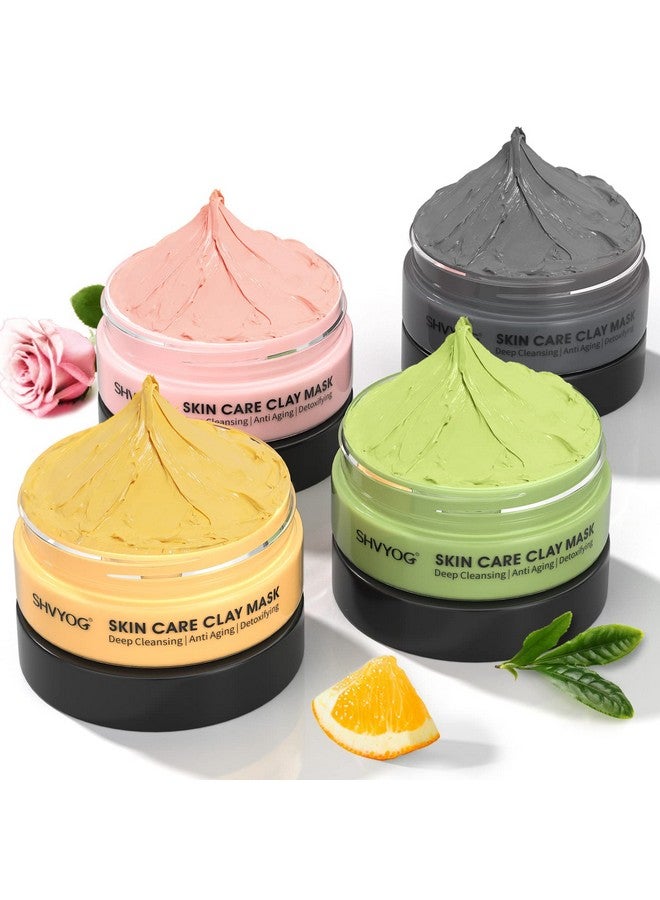 SHVYOG 4 Pcs Clay Facial Mask Gift Set - Turmeric, Vitamin C, Green Tea, Dead Sea Mud, and Rose Clay for Deep Cleansing, Moisturizing, and Refining Pores - 240g - Image 1