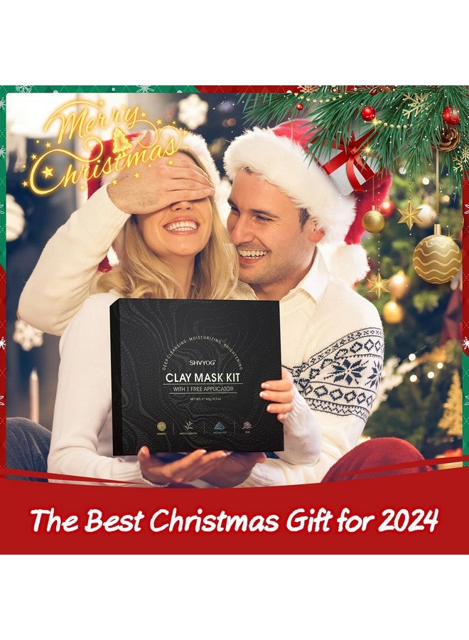 SHVYOG 4 Pcs Clay Facial Mask Gift Set - Turmeric, Vitamin C, Green Tea, Dead Sea Mud, and Rose Clay for Deep Cleansing, Moisturizing, and Refining Pores - 240g - Image 2