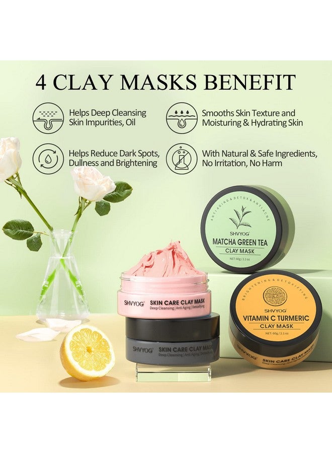 SHVYOG 4 Pcs Clay Facial Mask Gift Set - Turmeric, Vitamin C, Green Tea, Dead Sea Mud, and Rose Clay for Deep Cleansing, Moisturizing, and Refining Pores - 240g - Image 4