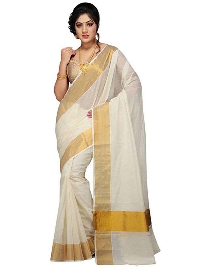 Maxis Women's Kasavu Cotton Silk Blended Saree With Blouse Piece (KRLPLN_BGBDR_Off-White) - Image 2