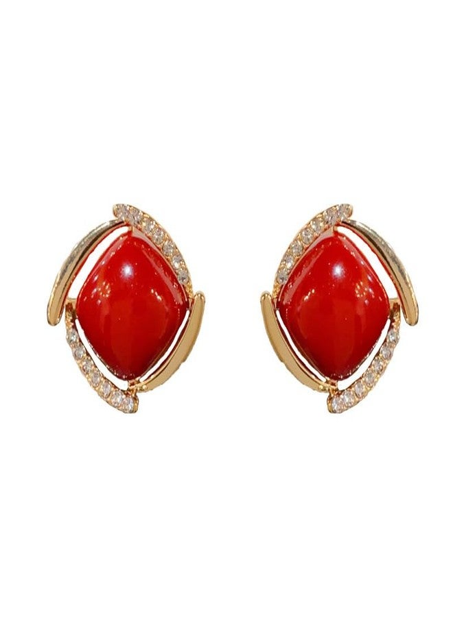 AMAAL Red Crystal Stud Gold Studs Korean Earrings set for Women & Girls | Pearl Moti Earing Western | Stylish Ear Rings Jewellery for woman Accessory | Valentine Gift for Girlfriend couple -273 - Image 1