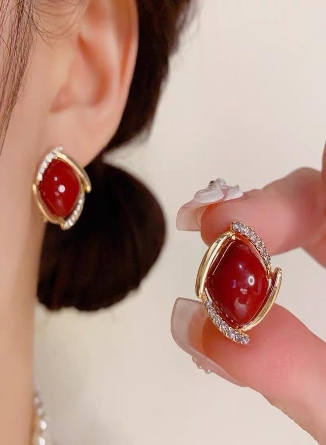 AMAAL Red Crystal Stud Gold Studs Korean Earrings set for Women & Girls | Pearl Moti Earing Western | Stylish Ear Rings Jewellery for woman Accessory | Valentine Gift for Girlfriend couple -273 - Image 2