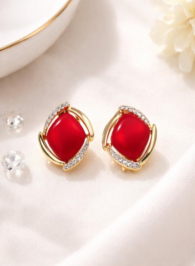 AMAAL Red Crystal Stud Gold Studs Korean Earrings set for Women & Girls | Pearl Moti Earing Western | Stylish Ear Rings Jewellery for woman Accessory | Valentine Gift for Girlfriend couple -273 - Image 5