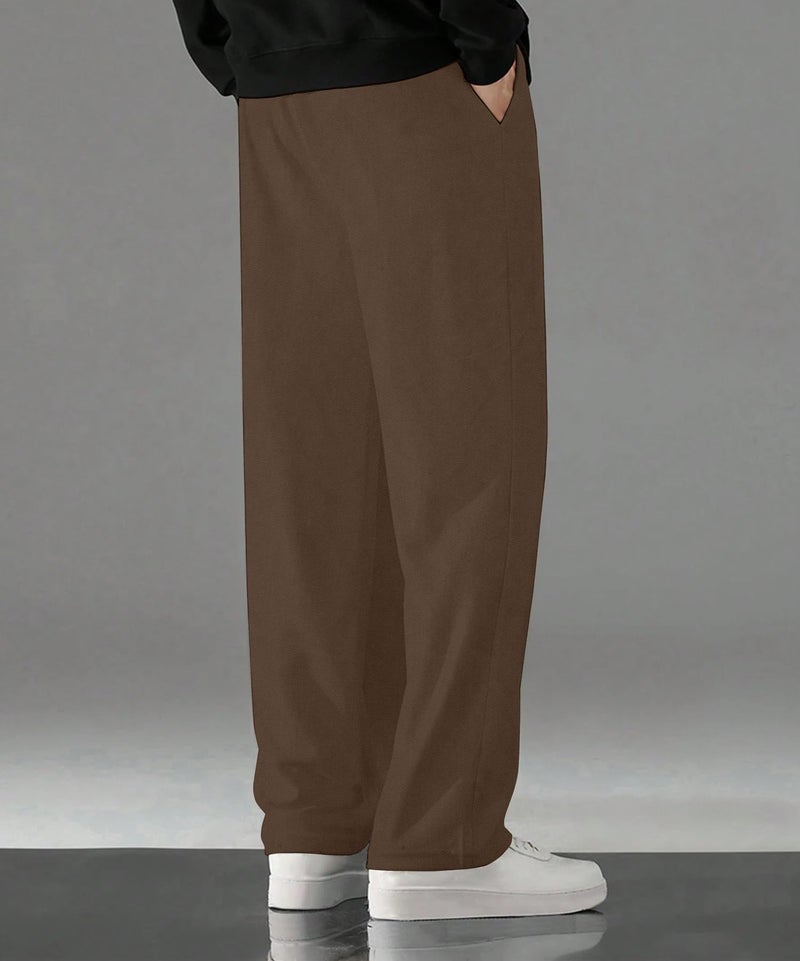KAJARU Casual Straight Leg Trousers for Men, Drawstring Waist (in, Alpha, L, Coffee) - Image 3