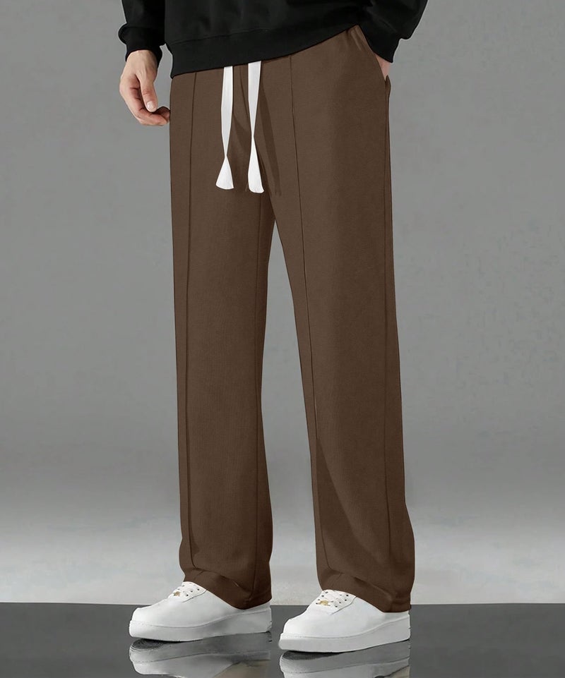 KAJARU Casual Straight Leg Trousers for Men, Drawstring Waist (in, Alpha, L, Coffee) - Image 4