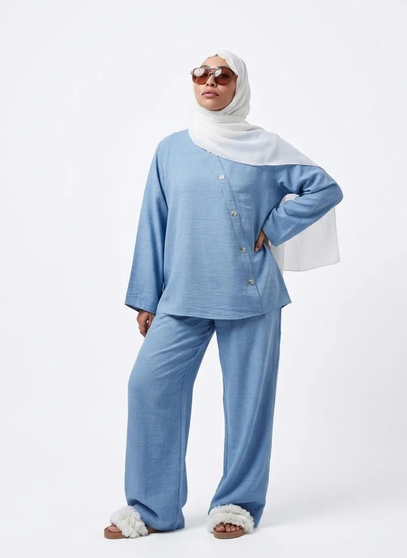 Blue Mélange Top & Pants Co-ord Set