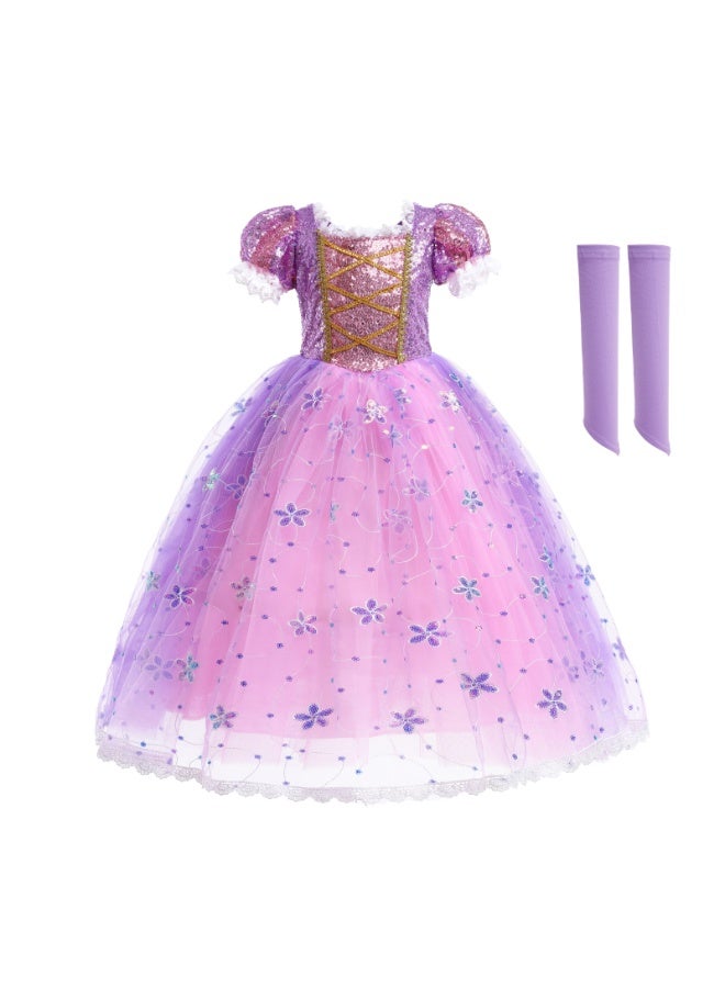 NOVOLAN Girls Princess Dress Cospaly Fairy Tale Princess Dress Purple Dress Tulle Sweet Style, 4-Layer Skirt Eye-Catching Ideal For Costume Parties Playtime Included Sleeves 100cm to 150cm - Image 1