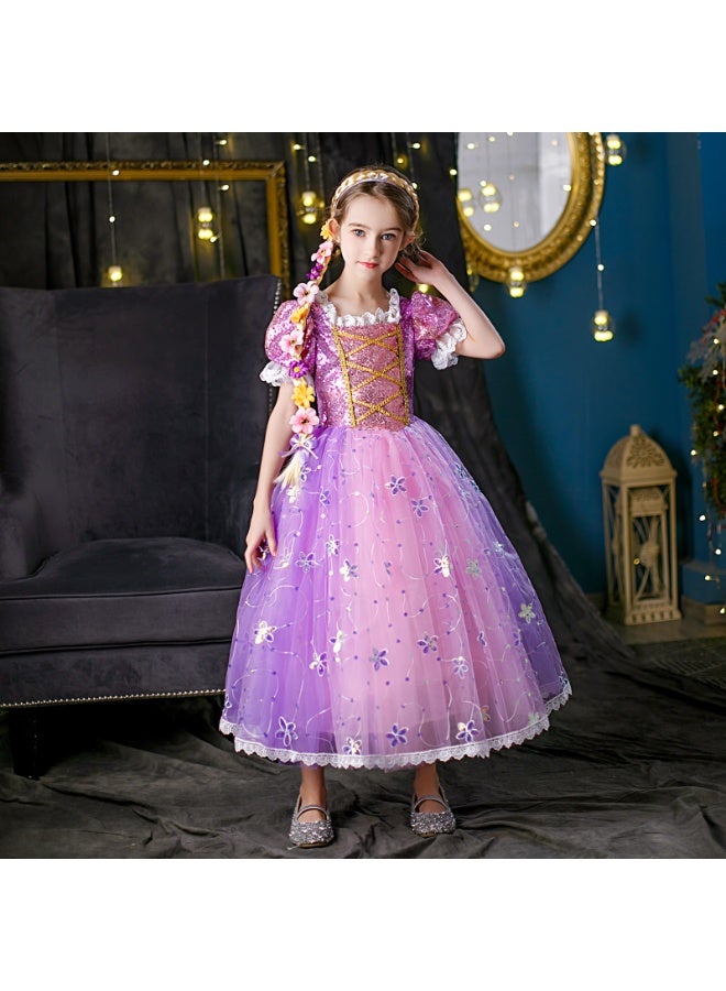 NOVOLAN Girls Princess Dress Cospaly Fairy Tale Princess Dress Purple Dress Tulle Sweet Style, 4-Layer Skirt Eye-Catching Ideal For Costume Parties Playtime Included Sleeves 100cm to 150cm - Image 5