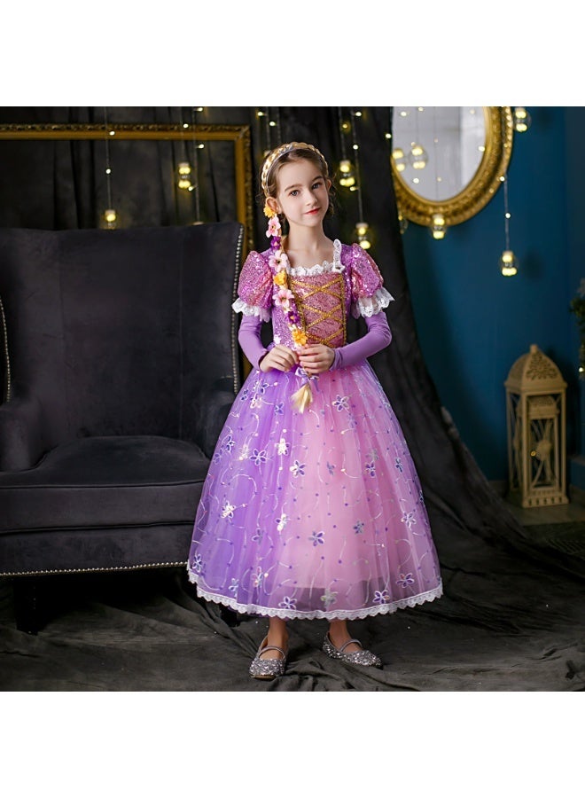 NOVOLAN Girls Princess Dress Cospaly Fairy Tale Princess Dress Purple Dress Tulle Sweet Style, 4-Layer Skirt Eye-Catching Ideal For Costume Parties Playtime Included Sleeves 100cm to 150cm - Image 2