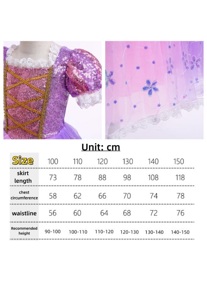 NOVOLAN Girls Princess Dress Cospaly Fairy Tale Princess Dress Purple Dress Tulle Sweet Style, 4-Layer Skirt Eye-Catching Ideal For Costume Parties Playtime Included Sleeves 100cm to 150cm - Image 3