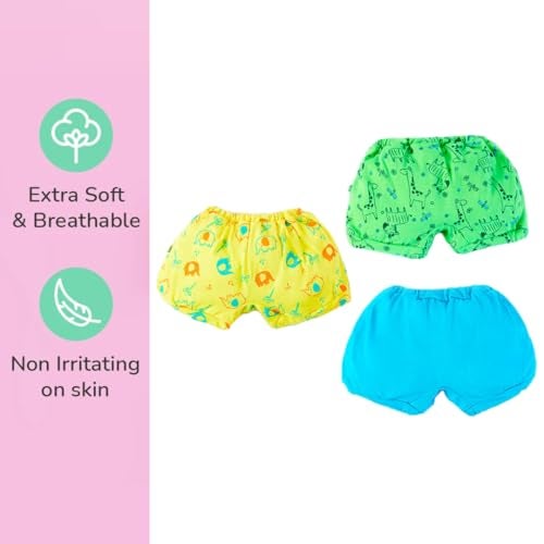 superbottoms Basic™ Bloomer for Kids | Unisex, 100% Pure Cotton Innerwear | Breathable & Soft Kids Underwear | Baby Bloomers for 12-18m | Colors May Vary Or Can be Similar| Pack of 3 Assorted - Image 3