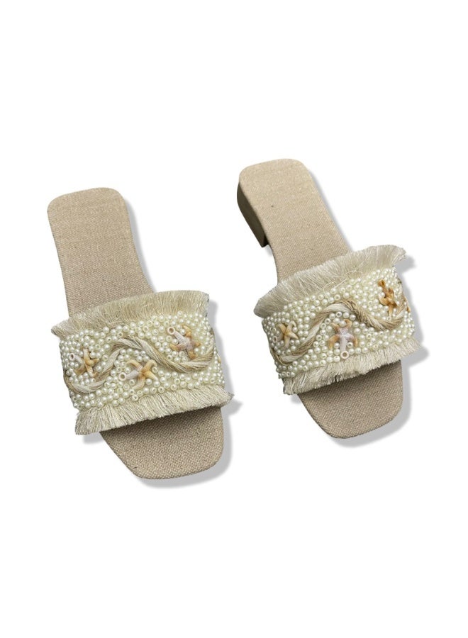 Vbranda Elegant Embellished Slipper Fabric with a 2 cm heel SF-69-BEIGE - Image 5