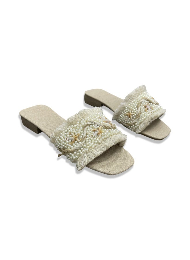 Vbranda Elegant Embellished Slipper Fabric with a 2 cm heel SF-69-BEIGE - Image 4