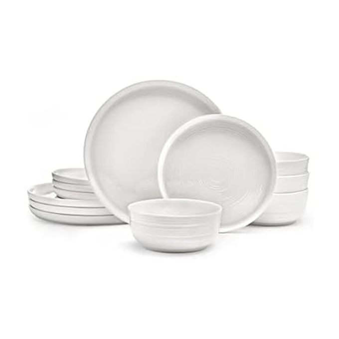 Mikasa Callie Bone China Lightweight Chip Resistant 12 Piece Dinnerware Set, Service for 4, White
