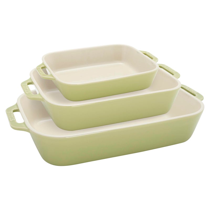 Staub Ceramic 3pc Rectangular Baking Dish Set  Macaron Pastel Green