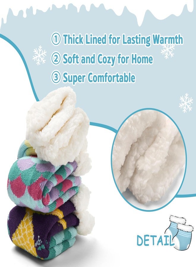 Aisyee Toddler Girls Fuzzy Socks Winter Warm Socks with Grips for Kids Girls Thick Thermal Fluffy Socks for Home 3 Pack Cute Mermaids 2-3T - Image 4