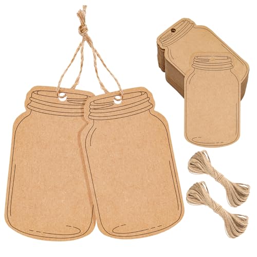 G2PLUS Kraft Paper Gift Tags, Blank Bottle Tag, 100PCS Vintage Mason Jar Tags Canning Labels, Brown Hangtags with Natural Jute Twine for DIY and Craft, Canning Jars and Party Favors - Image 1