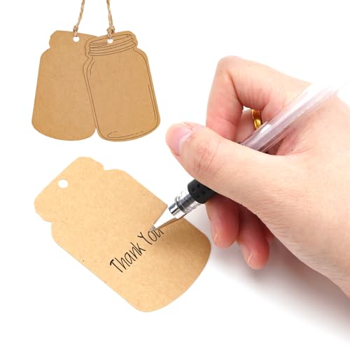 G2PLUS Kraft Paper Gift Tags, Blank Bottle Tag, 100PCS Vintage Mason Jar Tags Canning Labels, Brown Hangtags with Natural Jute Twine for DIY and Craft, Canning Jars and Party Favors - Image 4