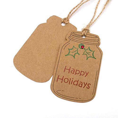 G2PLUS Kraft Paper Gift Tags, Blank Bottle Tag, 100PCS Vintage Mason Jar Tags Canning Labels, Brown Hangtags with Natural Jute Twine for DIY and Craft, Canning Jars and Party Favors - Image 5