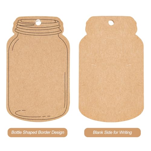 G2PLUS Kraft Paper Gift Tags, Blank Bottle Tag, 100PCS Vintage Mason Jar Tags Canning Labels, Brown Hangtags with Natural Jute Twine for DIY and Craft, Canning Jars and Party Favors - Image 3