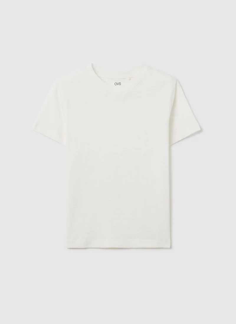 Ovs White Cotton Short Sleeve T-Shirt For Children