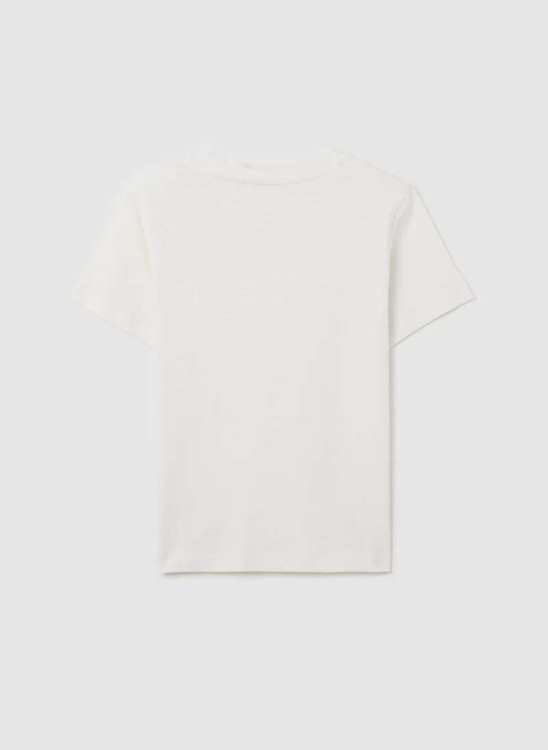 Ovs White Cotton Short Sleeve T-Shirt For Children