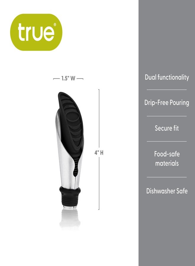 TRUE Duo Wine Pourer and Stopper, Bottle Sealer, Drip Free Pourer, Wine Cork Spout, 2-Piece Design, Silicone and Stainless Steel - Image 2
