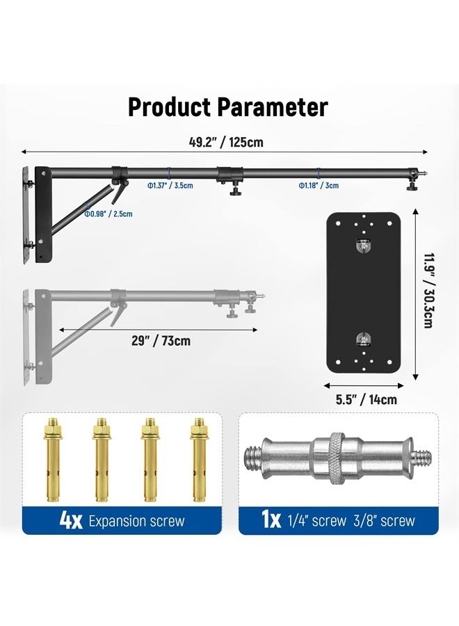 Neewer Wall Mounting Triangle Boom Arm for Photography Strobe Light, Monolight, Softbox, Umbrella, Reflector and Ring Light, Support 180 Degree Rotation, Max Length 4 Feet/125cm (Black) - Image 2