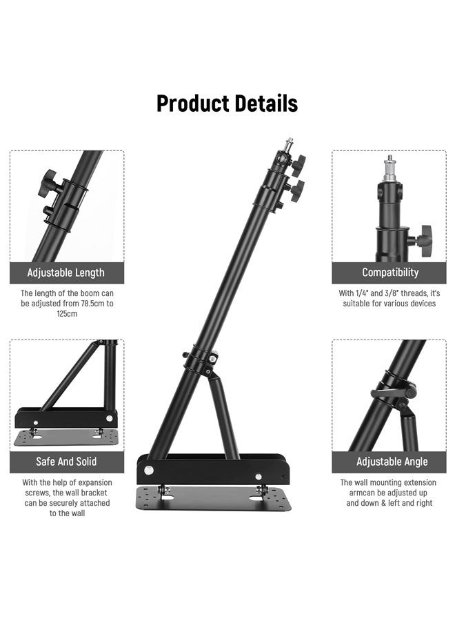 Neewer Wall Mounting Triangle Boom Arm for Photography Strobe Light, Monolight, Softbox, Umbrella, Reflector and Ring Light, Support 180 Degree Rotation, Max Length 4 Feet/125cm (Black) - Image 4