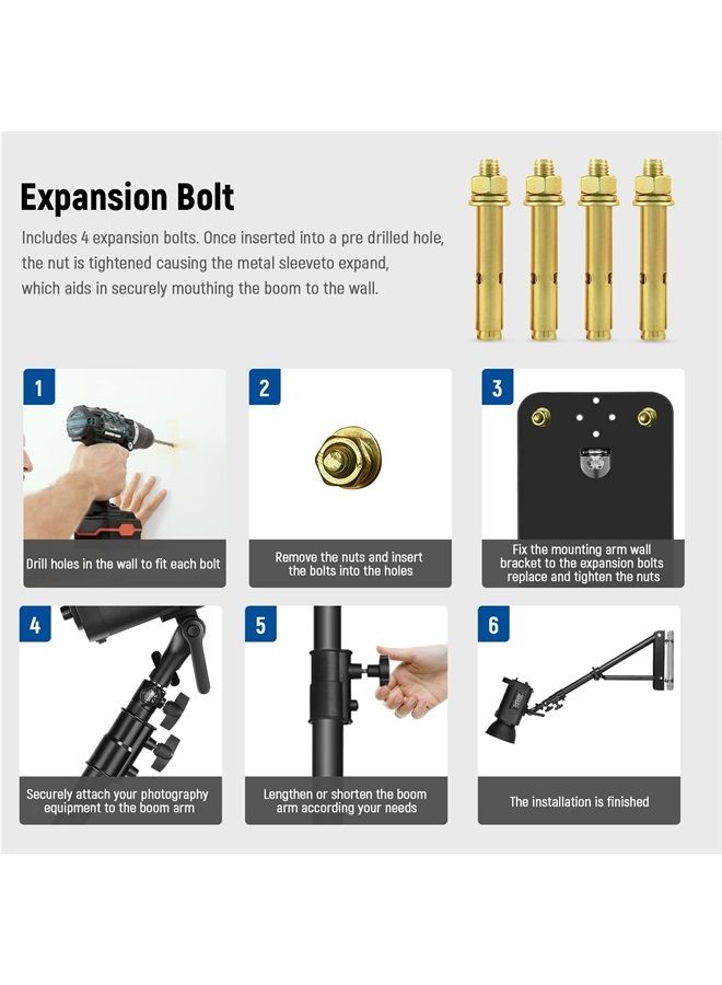 Neewer Wall Mounting Triangle Boom Arm for Photography Strobe Light, Monolight, Softbox, Umbrella, Reflector and Ring Light, Support 180 Degree Rotation, Max Length 4 Feet/125cm (Black) - Image 3