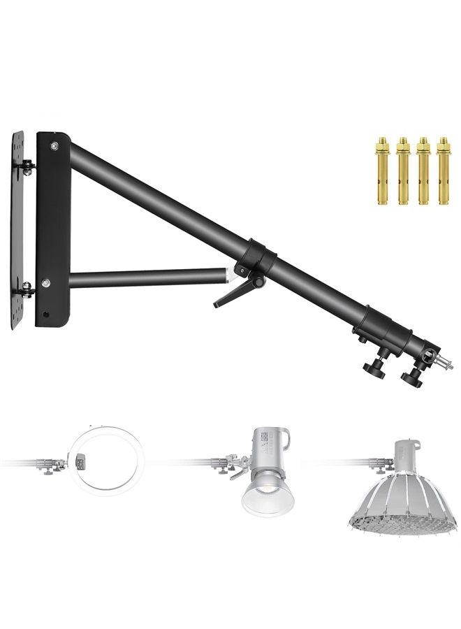 Neewer Wall Mounting Triangle Boom Arm for Photography Strobe Light, Monolight, Softbox, Umbrella, Reflector and Ring Light, Support 180 Degree Rotation, Max Length 4 Feet/125cm (Black) - Image 1