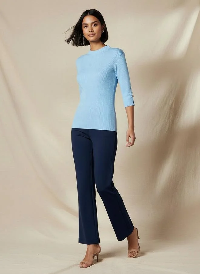 Splash FAV T-shirt with Ribbed Design and High Neck