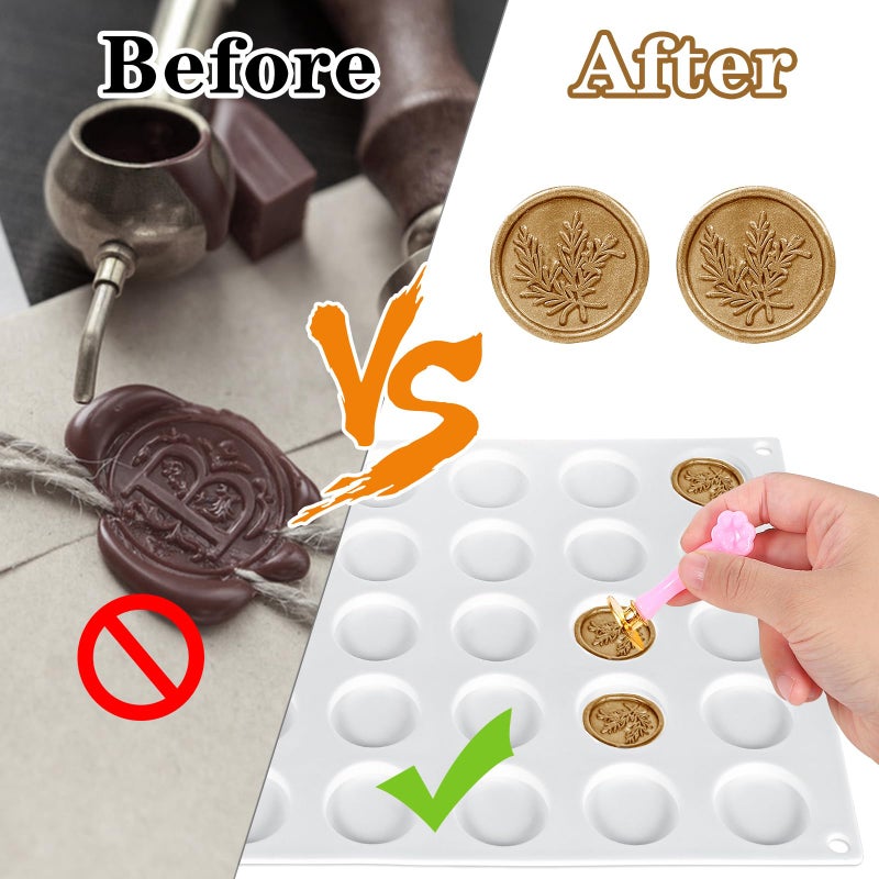 Prudiut Wax Seal Mold Kit for Wax Seal Stamp, 360 Pcs Double Sided Adhesive Wax Seal Stickers and 30-Cavity Wax Seal Mold for Making Envelopes and Invitation Letter - Image 3