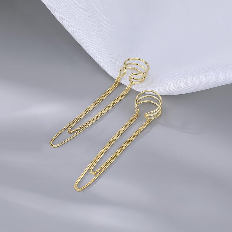 SLUYNZ 925 Sterling Silver No Piercing Cuff Earrings Chain for Women Wrap Earrings Tassel Clip On Ear (Gold Plated) - Image 5