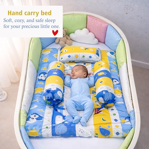Fareto Combo of Baby Bed with Net | Carry Bag | 4 Pcs Bedding Set (0-6 Months, Baby Size, Cotton) (Blue Fox) - Image 3
