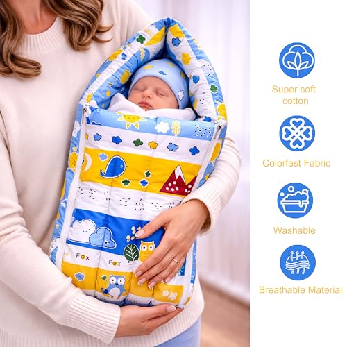 Fareto Combo of Baby Bed with Net | Carry Bag | 4 Pcs Bedding Set (0-6 Months, Baby Size, Cotton) (Blue Fox) - Image 4