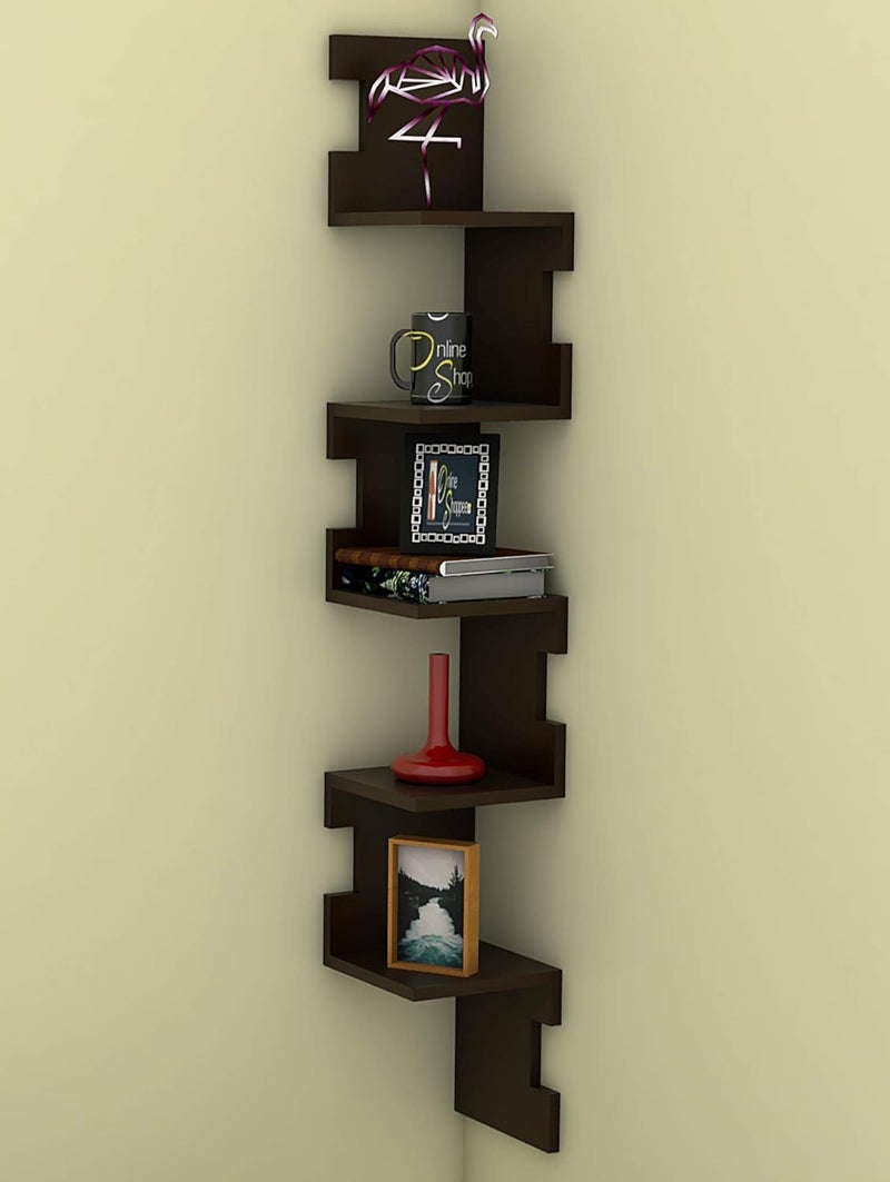 Onlineshoppee Zig Zag Alzak Floating Corner Shelves Brown