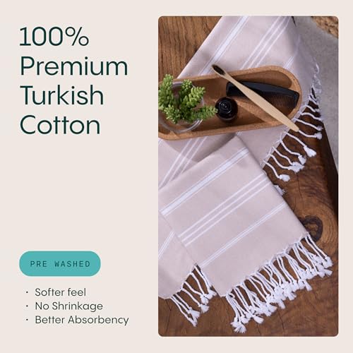 WETCAT Turkish Hand Towels with Hanging Loop, Set of 2 (20" x 30") 100% Turkish Cotton, Pre-Washed, Quick Drying, for Kitchen or Bathroom - Beige - Image 3