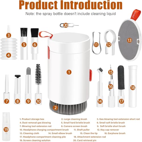 Elvana Keyboard Cleaning Set, 20 in 1 Keyboard Cleaning Brush Kit, Cleaning Brush Electronic Cleaner for Technology Gadget Earbuds Laptop Mobile Phone Screen Smartphone Earphone Camera Lens - Image 2