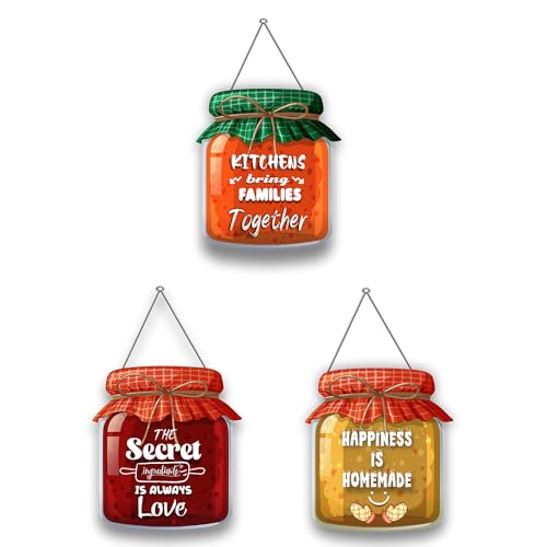Wallkriti Kitchen Wall Art Mason Jar Signs, Set of 3, wooden Hanging Decor with Inspirational Quotes - Image 1