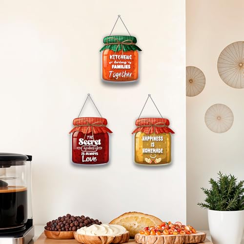 Wallkriti Kitchen Wall Art Mason Jar Signs, Set of 3, wooden Hanging Decor with Inspirational Quotes - Image 2