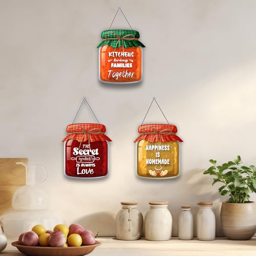Wallkriti Kitchen Wall Art Mason Jar Signs, Set of 3, wooden Hanging Decor with Inspirational Quotes - Image 3