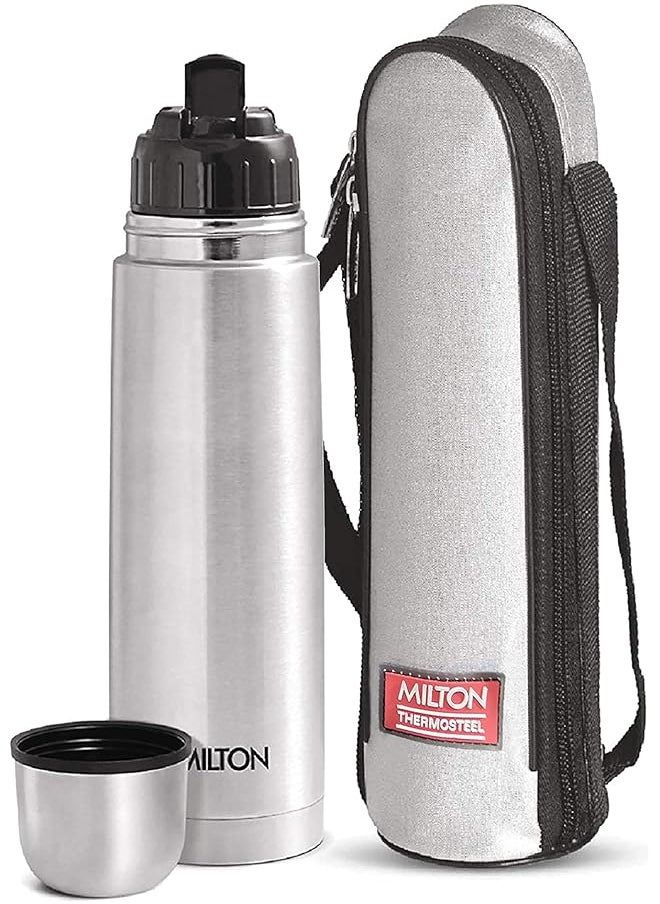 Milton Flip Lid 1000 Double Walled Vacuum Insulated 1000 Ml | 34 Oz | 1 Ltr | 24 Hours Hot And Cold Water Bottle With Cover Stainless Steel Bpa Free Food Grade Leak Proof | Silver  - Image 1