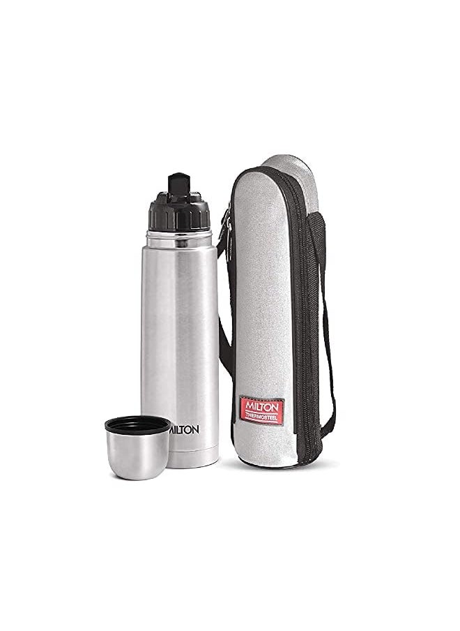 Milton Flip Lid 1000 Double Walled Vacuum Insulated 1000 Ml | 34 Oz | 1 Ltr | 24 Hours Hot And Cold Water Bottle With Cover Stainless Steel Bpa Free Food Grade Leak Proof | Silver  - Image 2