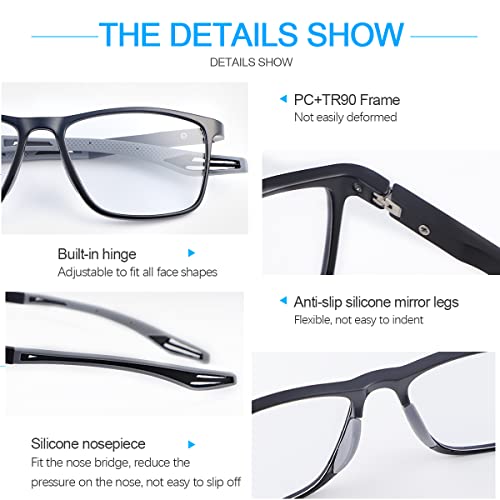 PEEPAI Photochromic Progressive Multifocus Reading Glasses UV Protection Spring Hinge Computer Anti Blue Light Eyewear for Men Women 2.5 - Image 4